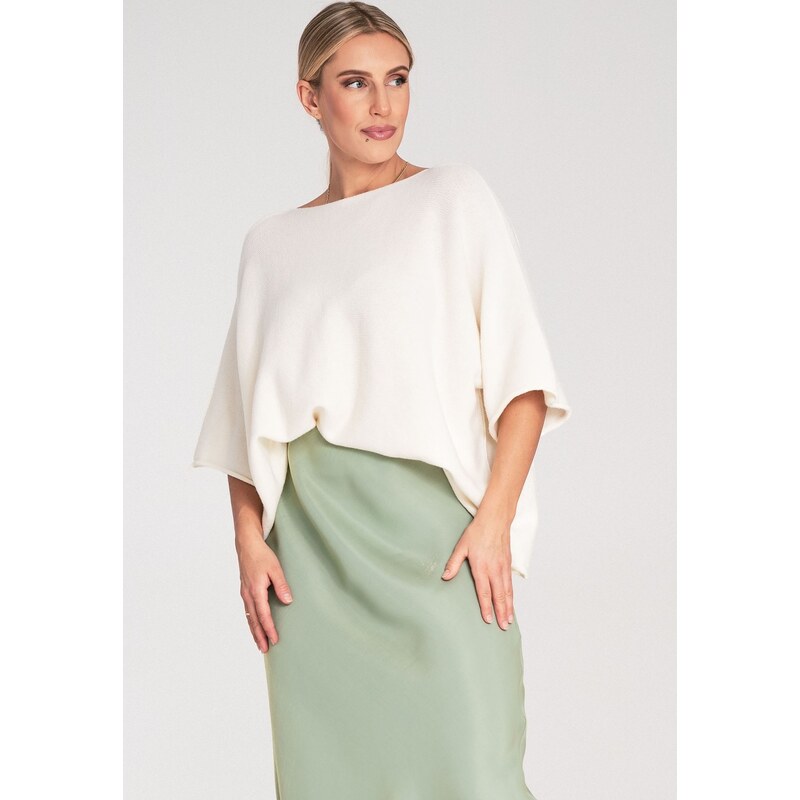 FIGL Smotanový dámsky oversize sveter so širokými rukávmi M1102 Ecru 66149715