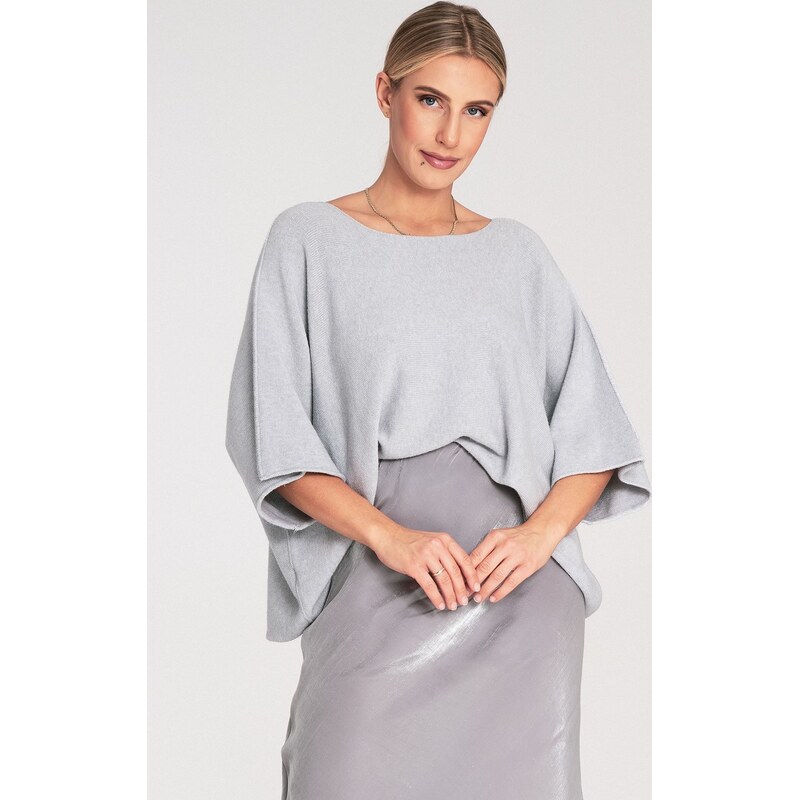 FIGL Sivý dámsky oversize sveter so širokými rukávmi M1102 Grey 66149716