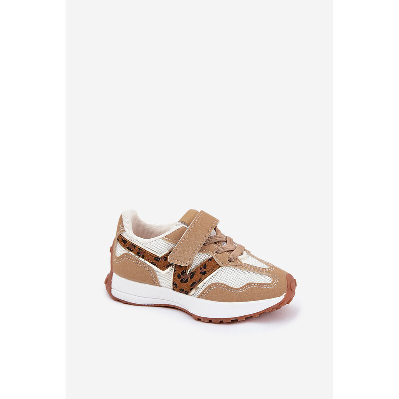 Boto Detské tenisky na suchý zips s leopardím vzorom tmavobežové Tezzu 64680608