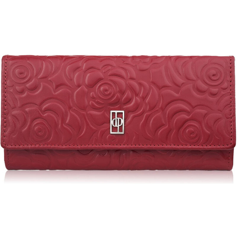 Paolo Peruzzi Dámska kožená peňaženka s kvetmi veľká | červená AL-12 63524545