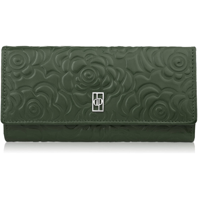 Paolo Peruzzi Dámska kožená peňaženka s kvetmi veľká | tmavozelená AL 63524546