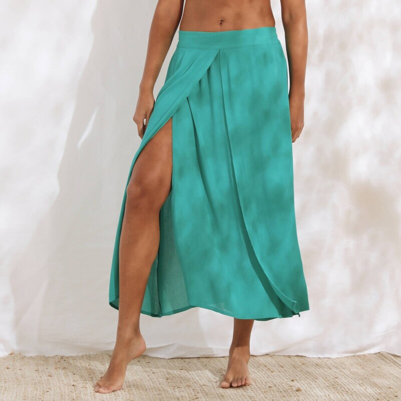 Dlhá krepónová sukňa s rozparkom zelená 054 Blancheporte 63530186