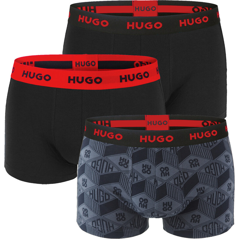 HUGO - boxerky 3PACK cotton stretch dark & black color / modern logo 63535287