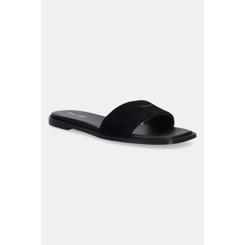 Semišové šľapky Calvin Klein FLAT SANDAL SQUARED HF SUE 63555920