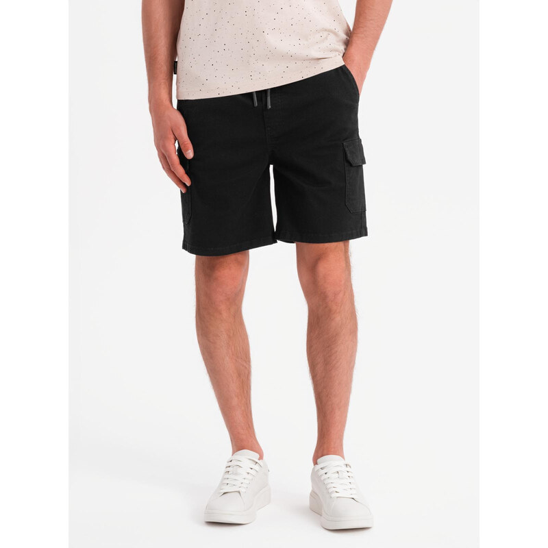 Ombre Mens cotton cargo shorts with elastic waistband - black 64793138