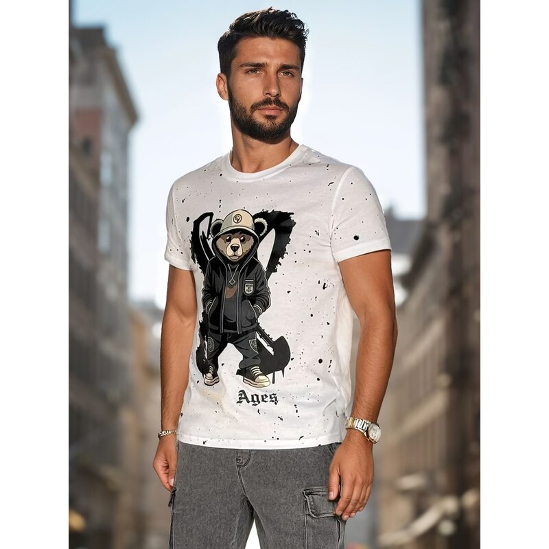 Dstreet Biele pánske tričko s výraznou potlačou 63553269