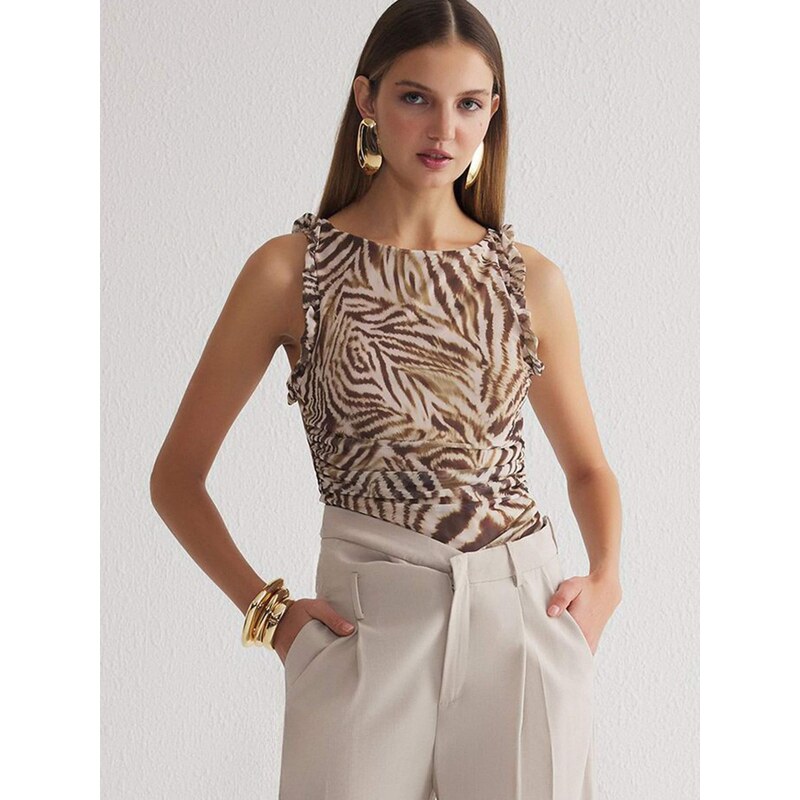 Trendyol Košeľové body svetlobéžová / hnedá / svetlohnedá 63556603