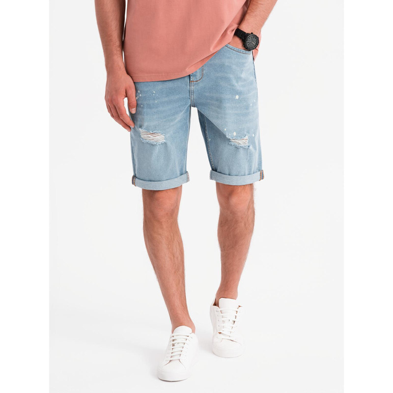 Ombre Mens short denim shorts with rubbing and rolled up leg - light 64793150