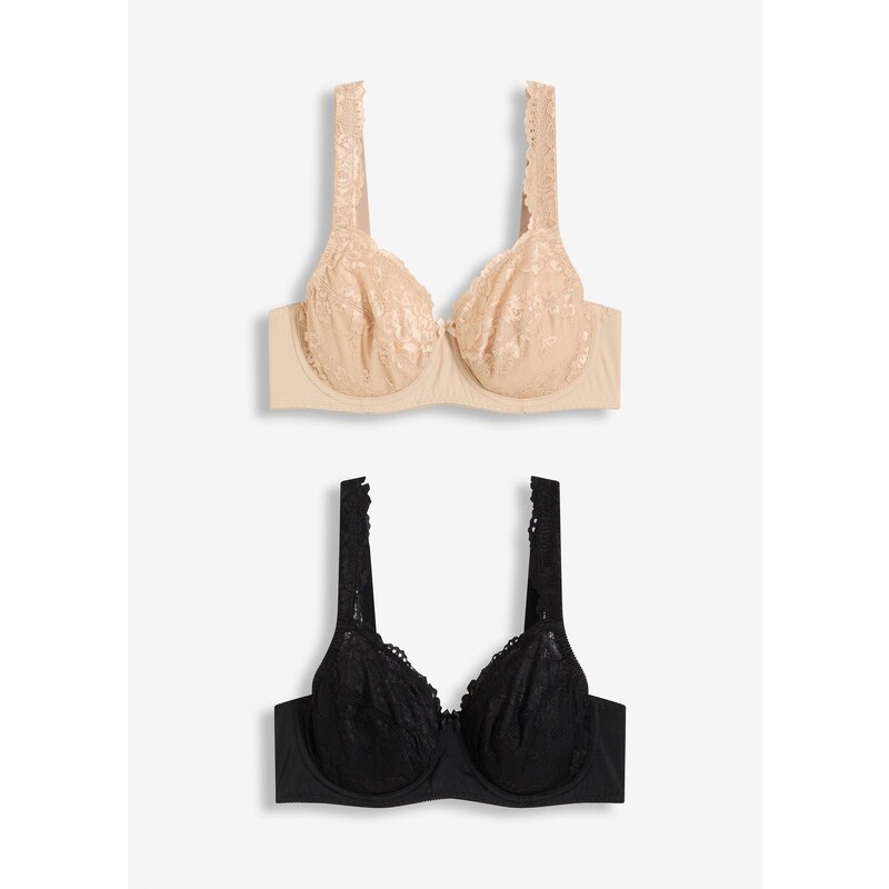 bonprix Podprsenka s jemnou čipkou (2 ks v balení), farba béžová 63574485