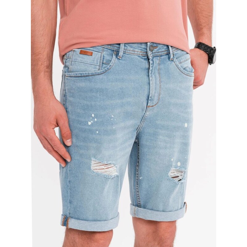 Ombre Clothing Moderné svetlomodré rifľové kraťasy s odreninami V1 63774229