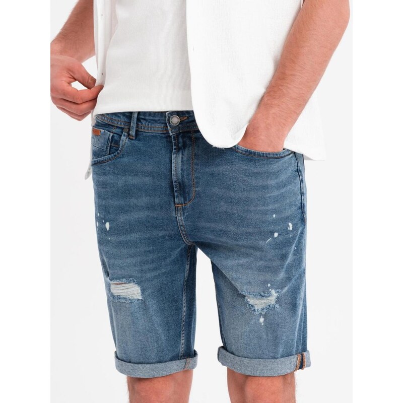 Ombre Clothing Moderné modré rifľové kraťasy s odreninami V2 SRDS-0186 63774230