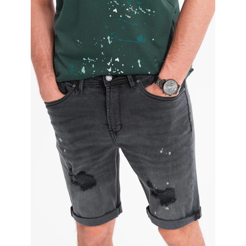 Ombre Clothing Moderné šedé rifľové kraťasy s odreninami V3 SRDS-0186 63774231