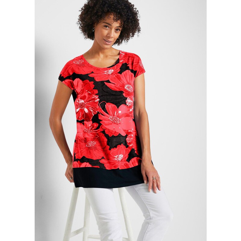 bonprix Dlhé tričko so šifónom, farba čierna 45033336