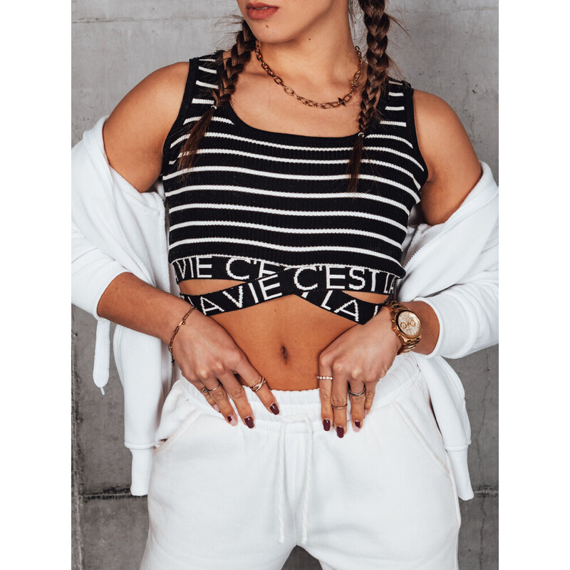 BASIC Bielo-čierny dámsky pruhovaný crop top s viskózou LA VIE CEST 63581838