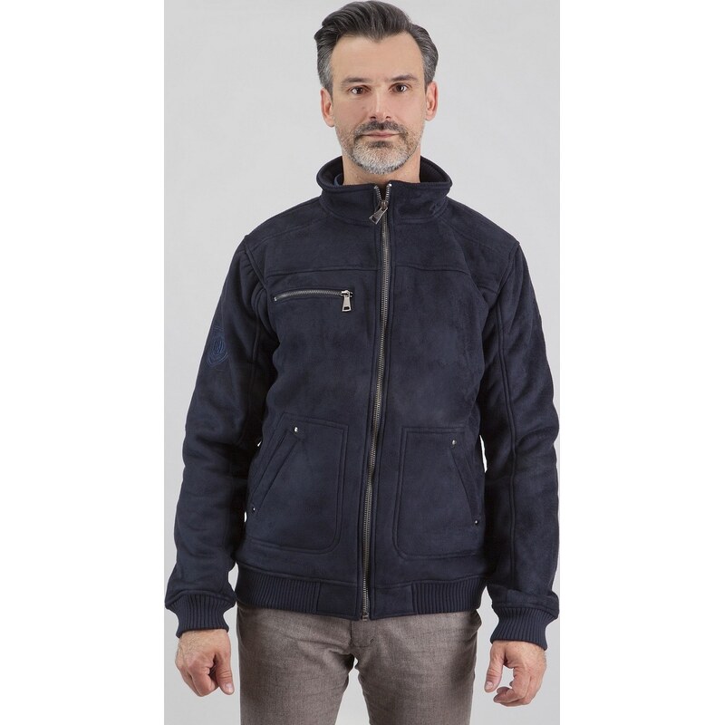 Perso Tmavomodrá pánska semišová bunda so zapínaním na zips PKH 63591636