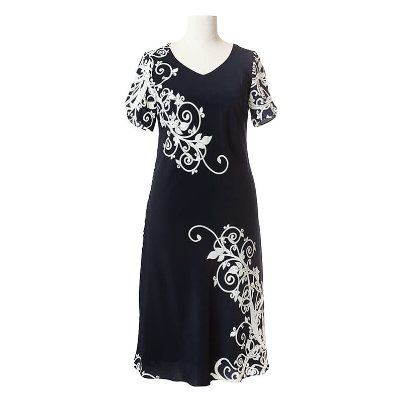 (veľ. 50) Šaty s bielymi ornamentmi tmavomodré 63591715