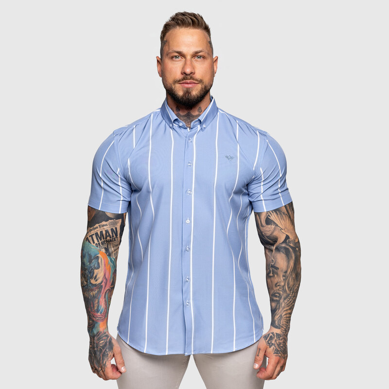 Strečová košeľa Iron Aesthetics Short Stripe, modrá 63598415