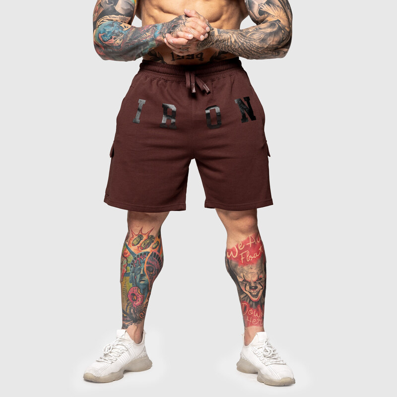 Teplákové kraťasy Iron Aesthetics College, hnedé 63598417