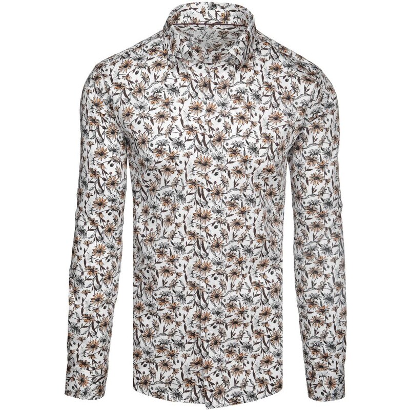 Dstreet Atraktívna biela košeľa s kvetinovým hnedým vzorom 63607997