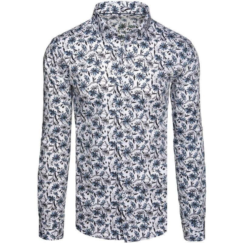 Dstreet Atraktívna biela košeľa s kvetinovým modrým vzorom 63607998