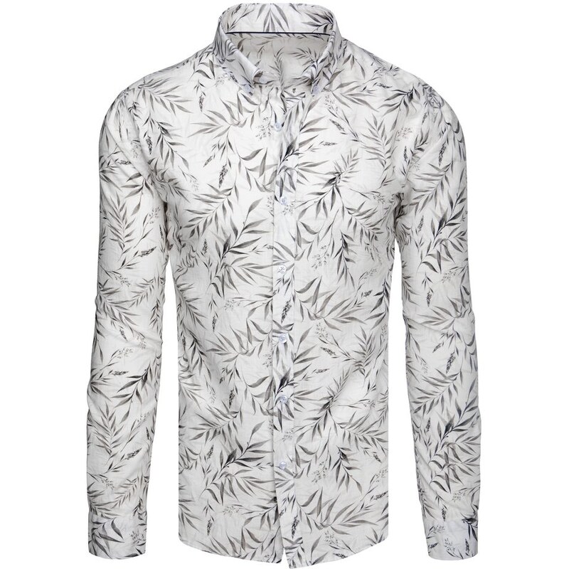 Dstreet Atraktívna biela košeľa so vzorom šedého lístia 63657799