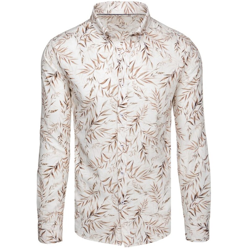 Dstreet Atraktívna biela košeľa so vzorom hnedého lístia 63657800