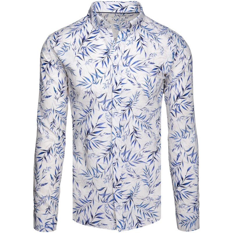 Dstreet Atraktívna biela košeľa so vzorom modrého lístia 63657801