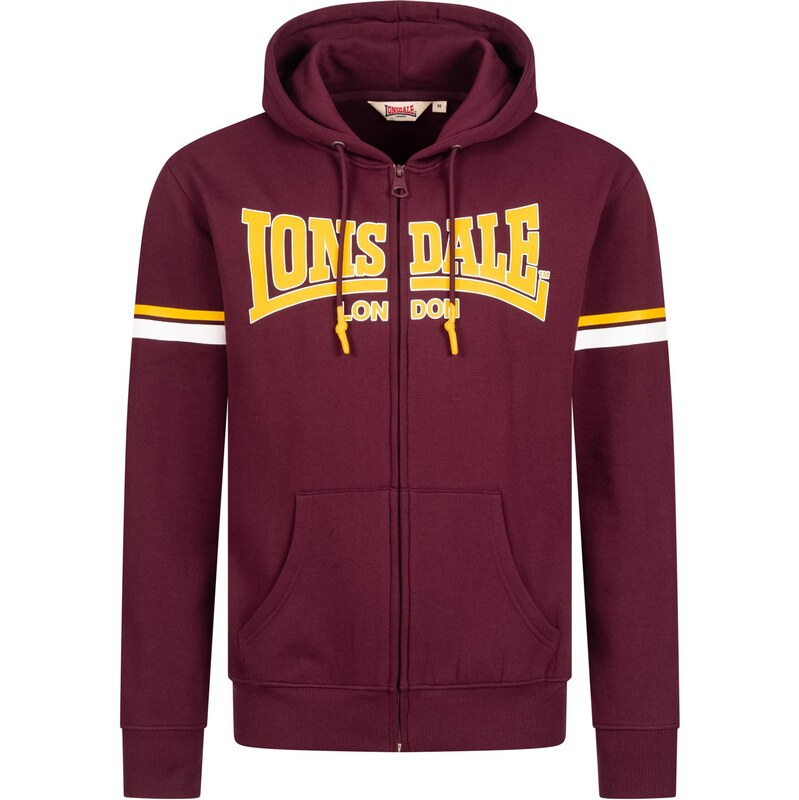 LONSDALE Tepláková bunda Darfield žltá / tmavočervená / biela 63694405