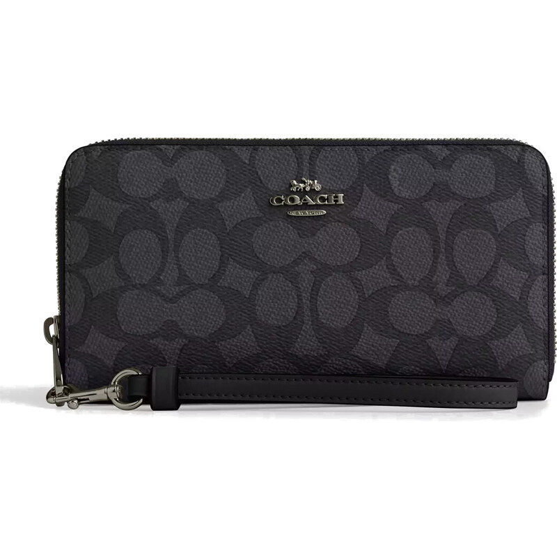 Coach Zip Around Signature Canvas Gunmetal Charcoal Black 63717855