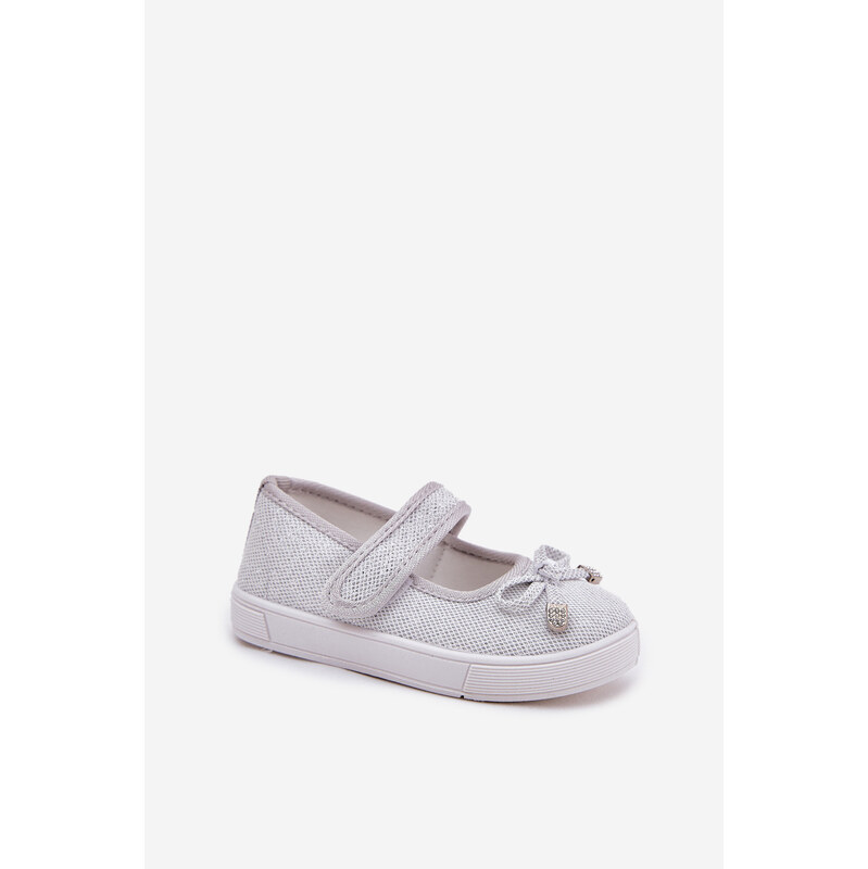 Boto Detské Baleríny S Mašľou Strieborné Amirinas 64692840