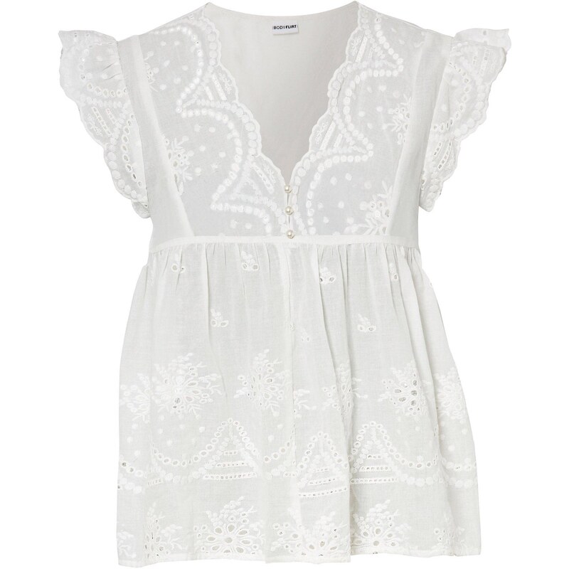 bonprix Voľná blúzka s čipkou, farba biela 62954427