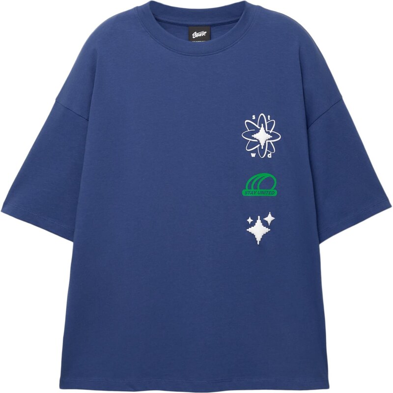 Pull&Bear Tričko námornícka modrá / zelená / biela 64167127