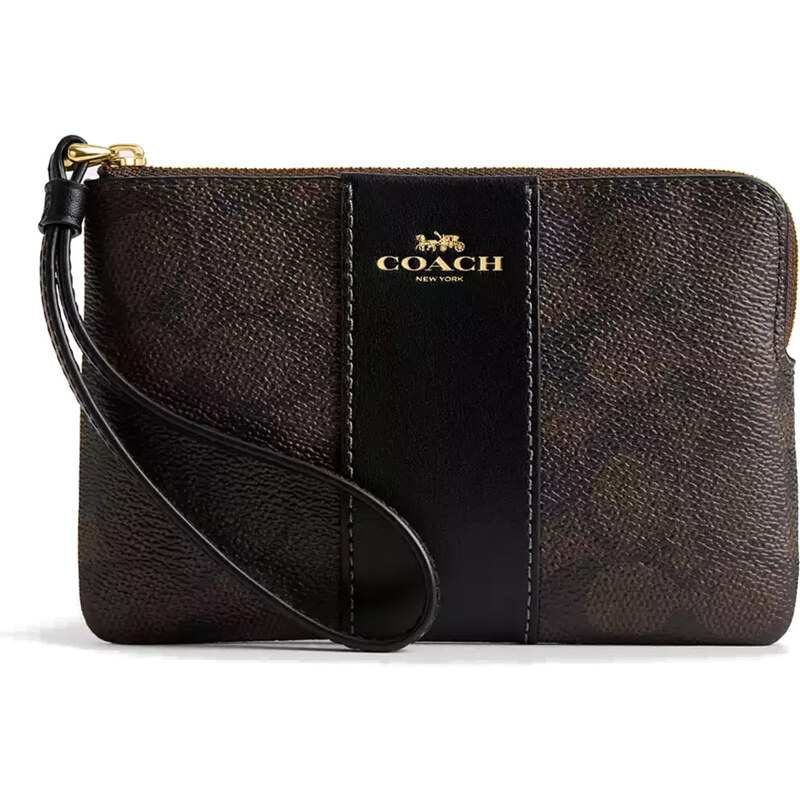 Coach Peněženka Coach Corner Zip Wristlet In Signature Canvas Gold 63717860