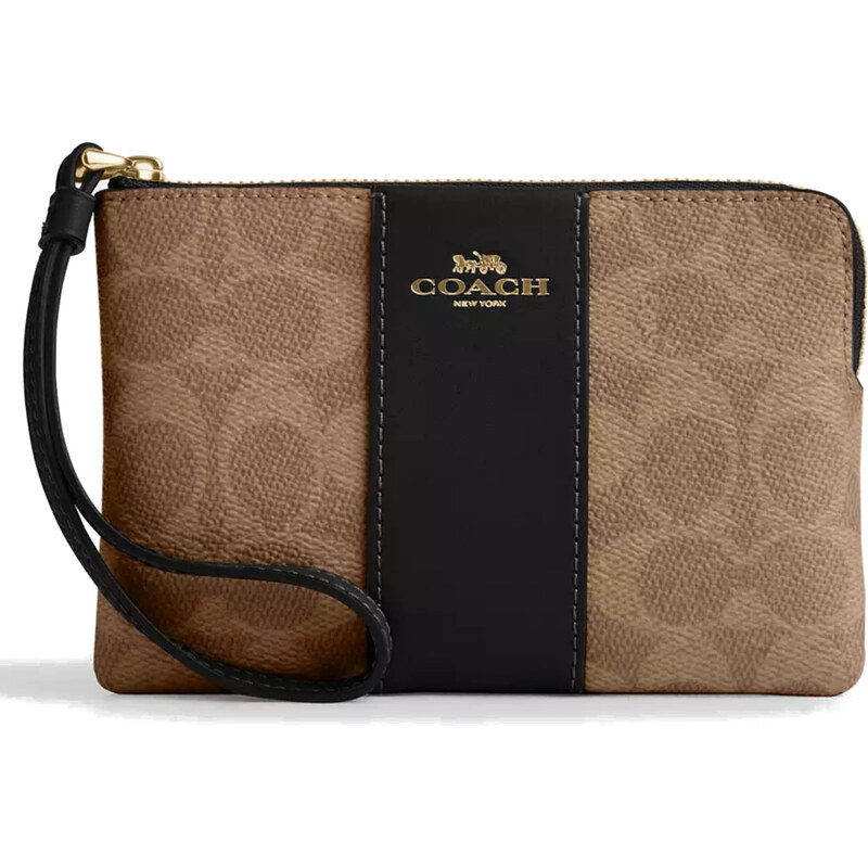 Coach Peněženka Coach Corner Zip Wristlet In Signature Canvas Gold Tan 63717861
