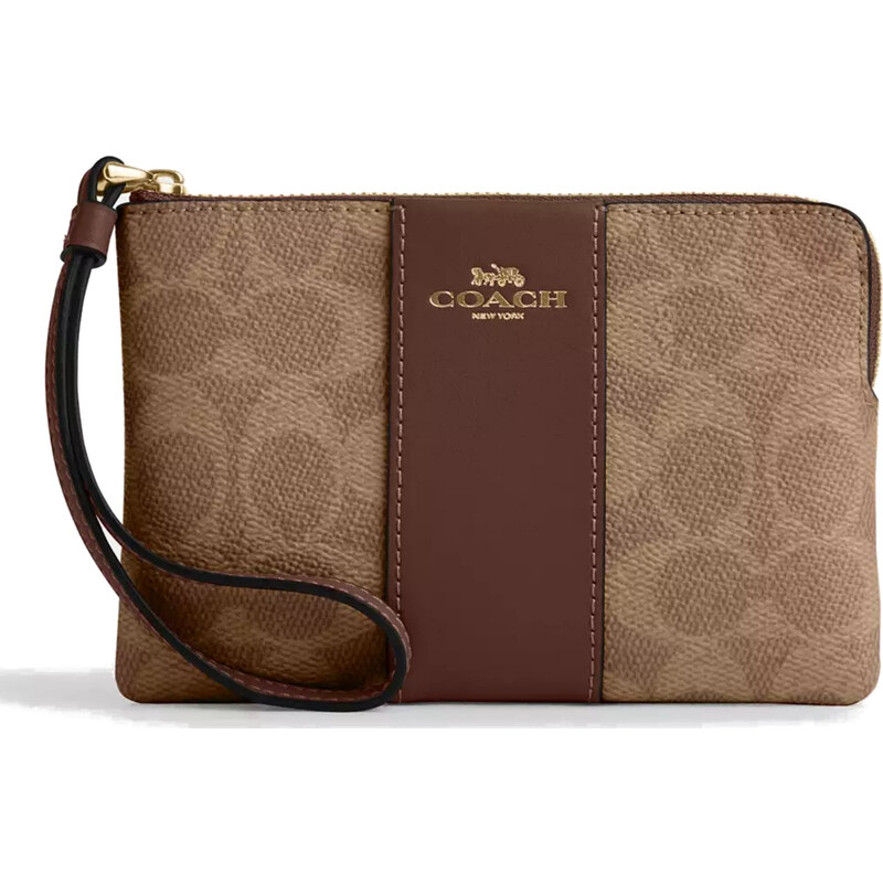 Coach Peněženka Coach Corner Zip Wristlet In Signature Canvas Gold Tan 63717862