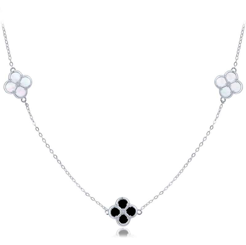 Olivie Strieborný náhrdelník s bielou a čiernou perleťou TALIS 64919580