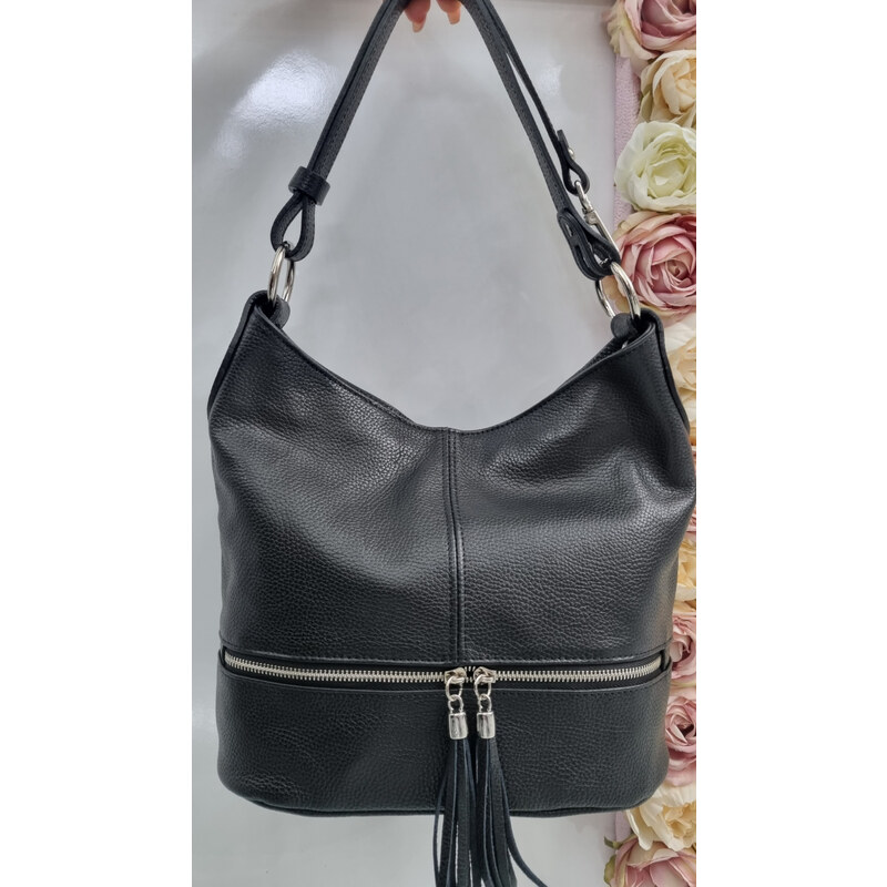 E-shop Katrins Fashion Kožená čierna crossbody kabelka Grosso
