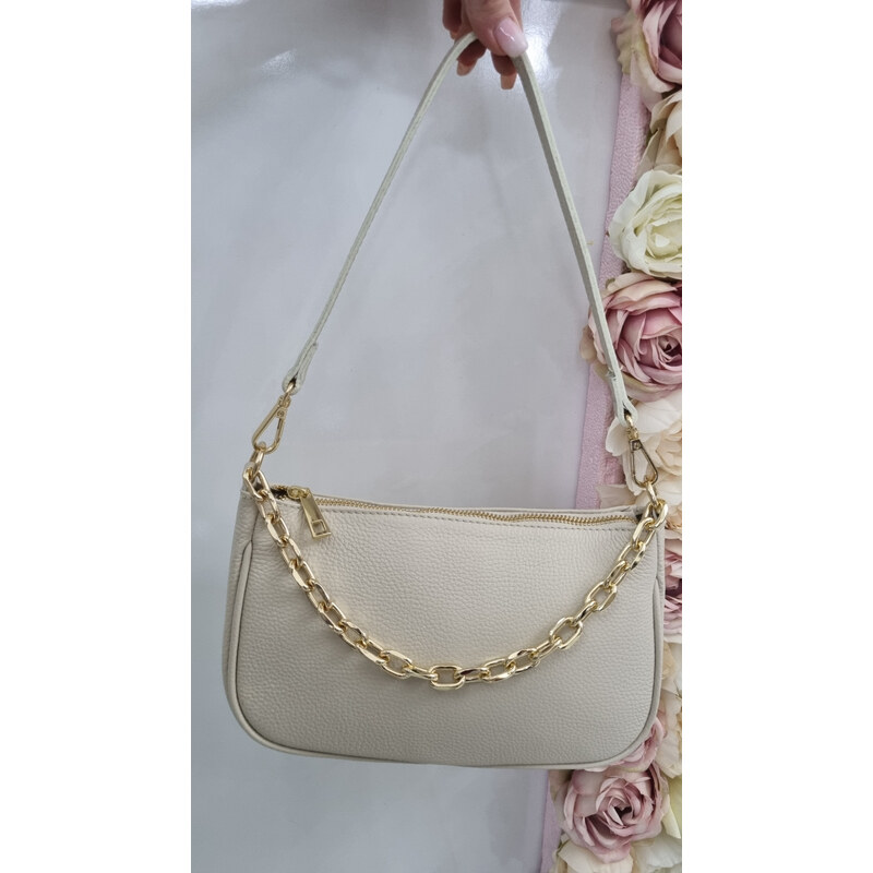 Katrins Fashion Béžová kožená crossbody kabelka Vera Leppe 63703397