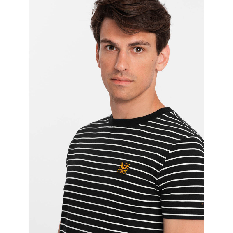 Mens striped t-shirt with patch by Ombre Design - black and white 57760868