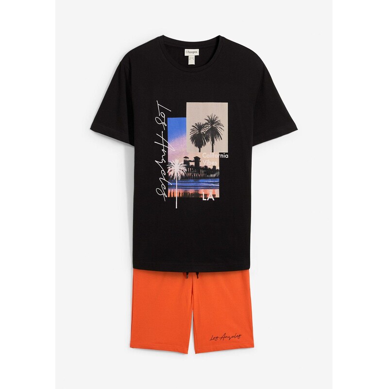 bonprix Tričko a teplákové bermudy (2-dielna sada), farba čierna 63703922