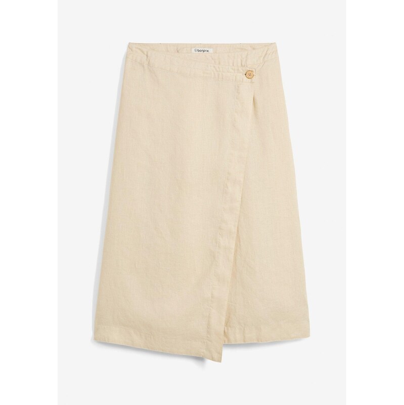 bonprix Zavinovacia sukňa z čistého plátna, farba béžová 63704075