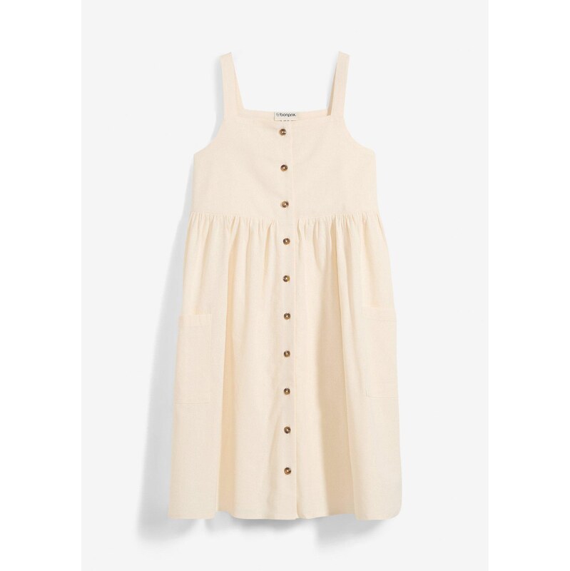 bonprix Šaty na ramienka z chladivého mixu plátna, farba béžová 63704092
