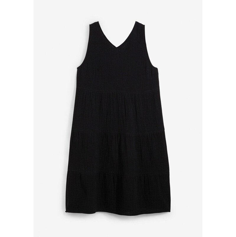 bonprix Šaty na ramienka z mäkkého mušelínu, farba čierna 63704093