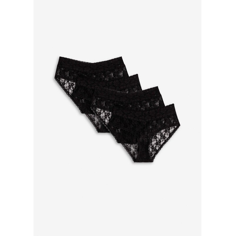 bonprix Nohavičky, bokové, z čipky, s riasením (4 ks v balení), farba 63704271