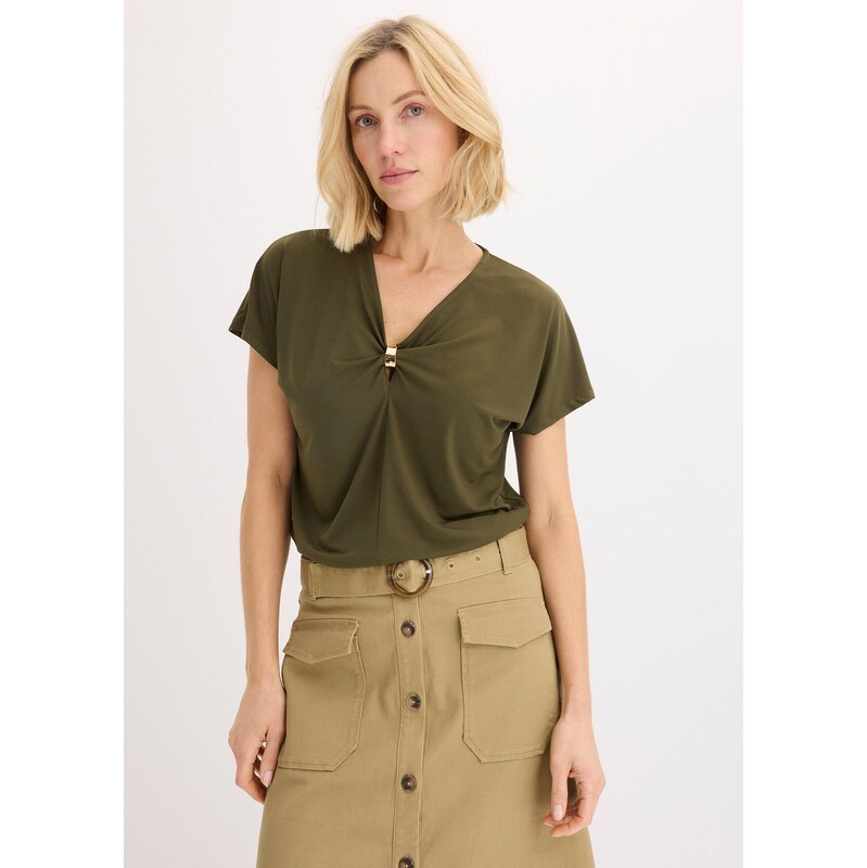 bonprix Tričko s dekoratívnym krúžkom, farba zelená 63704146