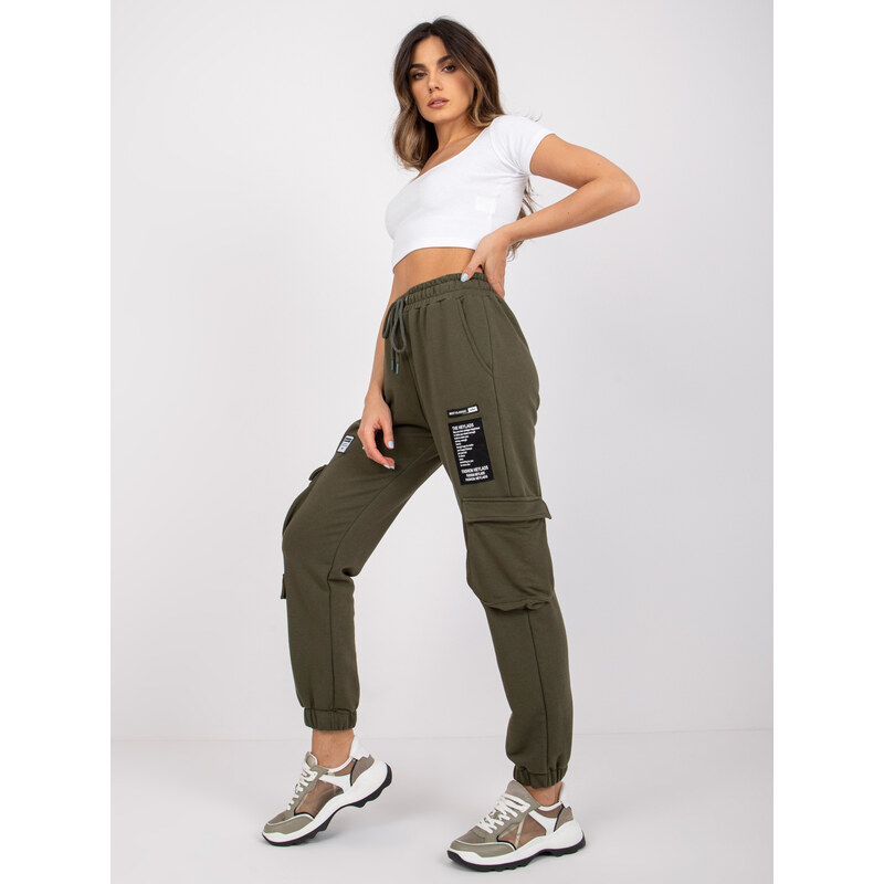 RUE PARIS Khaki dámske tepláky s vreckami RV-DR-7461.03-khaki 57949178