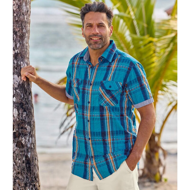 Kockovaná košeľa s krátkymi rukávmi Atlas For Men Oranžová 63709398