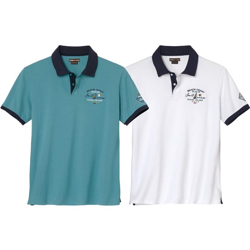 Sada 2 polokošieľ z piké úpletu s výšivkou Atlas For Men Zelená 63709393