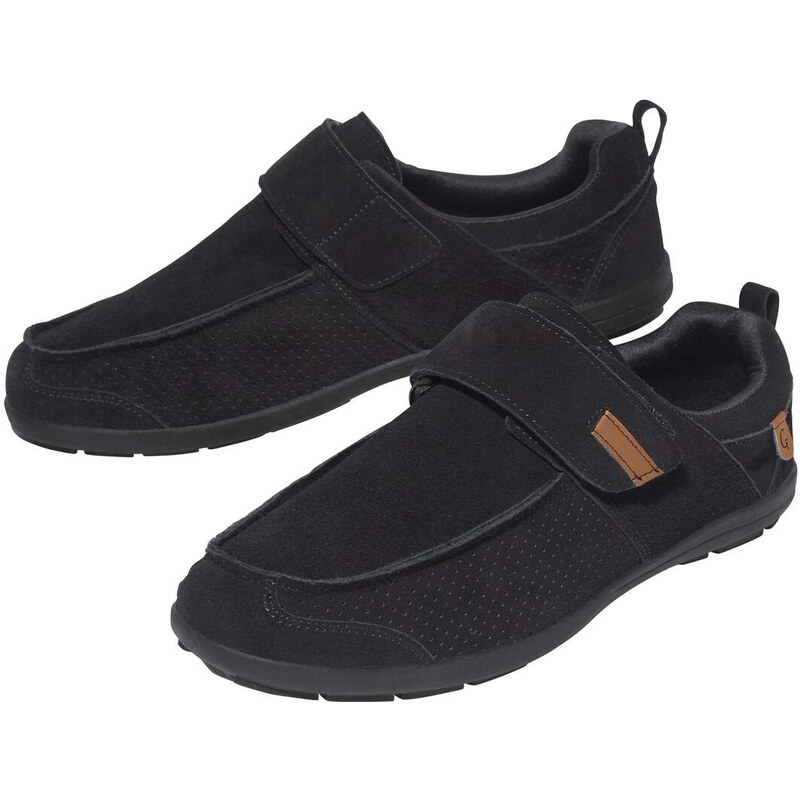 Čierne mokasíny na suchý zips zo štiepanej kože Atlas For Men Čierna 63709410