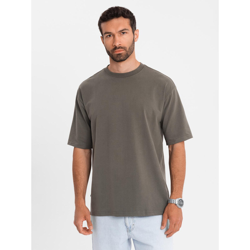 Ombre Mens LOOSE FIT cotton t-shirt with round neckline - dark olive 64793240